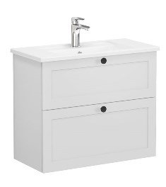 Vitra Root Classic 68674 Lavabo Dolabı, Çift Çekmeceli, 80 Cm, Dar, Mat Açık Gri, Köşeli Lavabolu